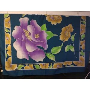 Vintage Echo Italy Scarf 28x31 Teal Purple Yellow Floral Print 100% Polyester RN